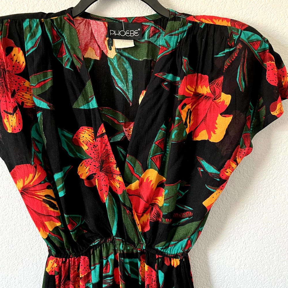 PHOEBE Vintage Women's 14 Hawaiian Style Floral Secretary Vacation Midi Dress - Picture 5 of 8